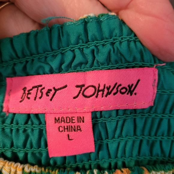 Betsey Johnson palm frond smocked. maxi dress - L.          G68 - Picture 7 of 10